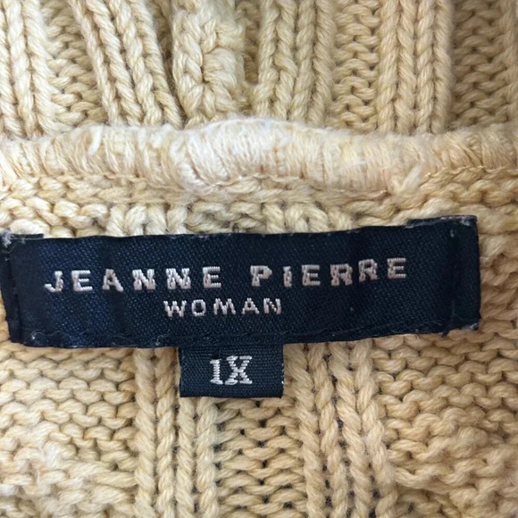 Jeanne Pierre Yellow Cable Knit 100% Cotton Shawl Collar Sweater Size 1X - Picture 2 of 5